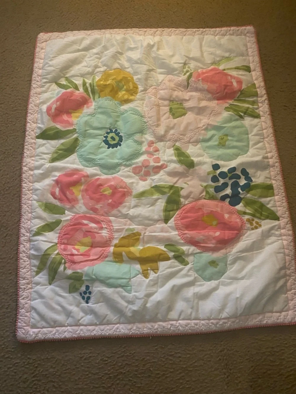 Cloud Island Floral Fields Pink Quilted Crib Comforter Watercolor Bloom 40x31